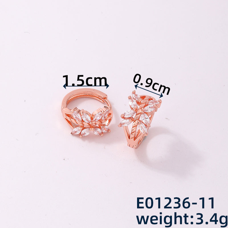 1 Piece Casual Simple Style Leaves Copper Zircon Rose Gold Plated Silver Plated Huggie Earrings