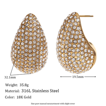 1 Pair Simple Style Water Droplets Plating Stainless Steel Rhinestones 18k Gold Plated Ear Studs