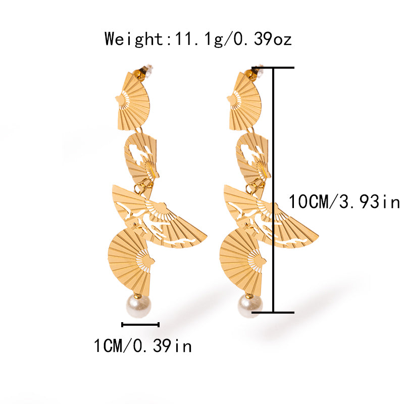 1 Pair Classical Artistic Sector Plating Stainless Steel Gold Plated Drop Earrings