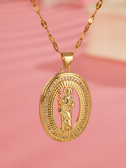 Stainless Steel Copper 18K Gold Plated Elegant Glam Luxurious Human Oval Hollow Out Inlay Zircon Pendant Necklace