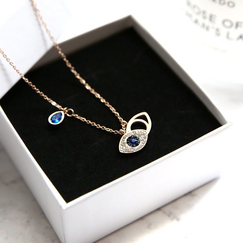 Simple Style Devil's Eye Water Droplets Titanium Steel Plating Inlay Zircon Gold Plated Pendant Necklace