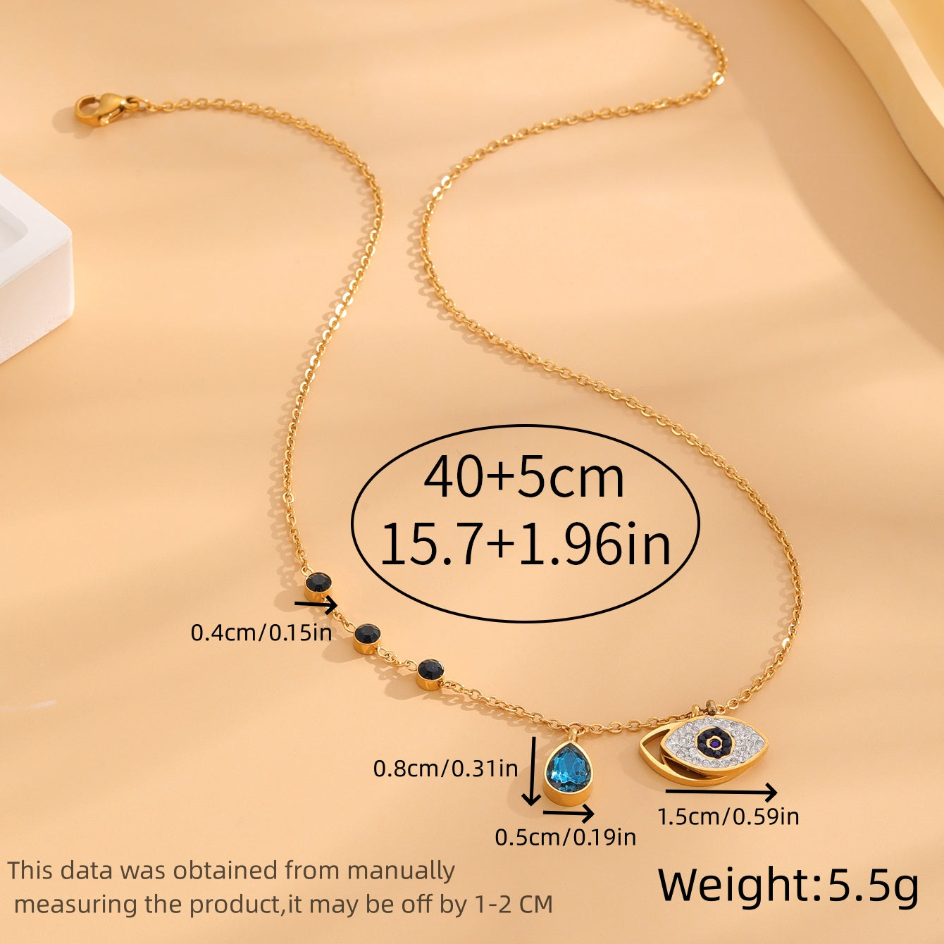 Simple Style Devil's Eye Water Droplets Titanium Steel Plating Inlay Zircon Gold Plated Pendant Necklace