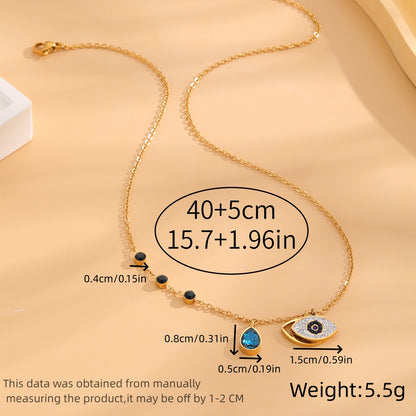 Simple Style Devil's Eye Water Droplets Titanium Steel Plating Inlay Zircon Gold Plated Pendant Necklace