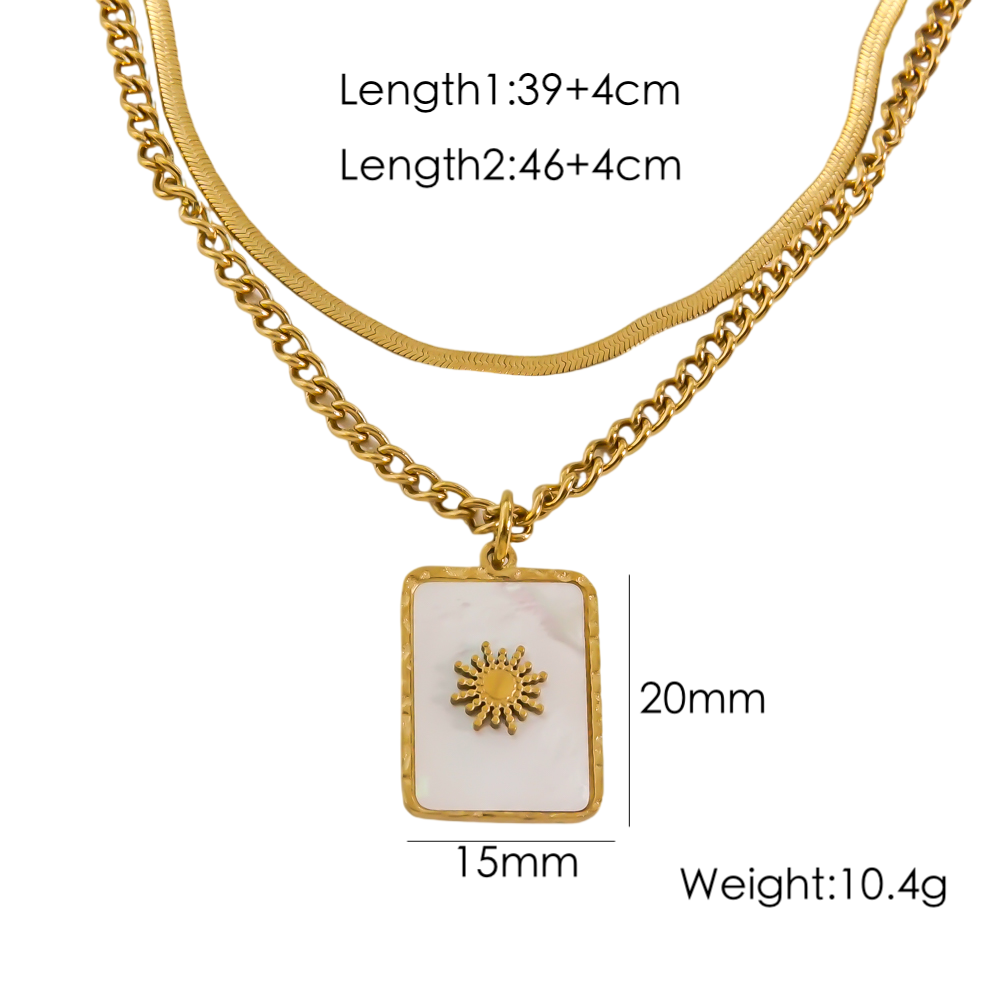 Retro Sun Stainless Steel Plating Inlay Natural Stone Shell 14k Gold Plated Pendant Necklace