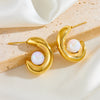 1 Pair Elegant Simple Style C Shape Plating Inlay Stainless Steel Artificial Pearls 18k Gold Plated Ear Studs