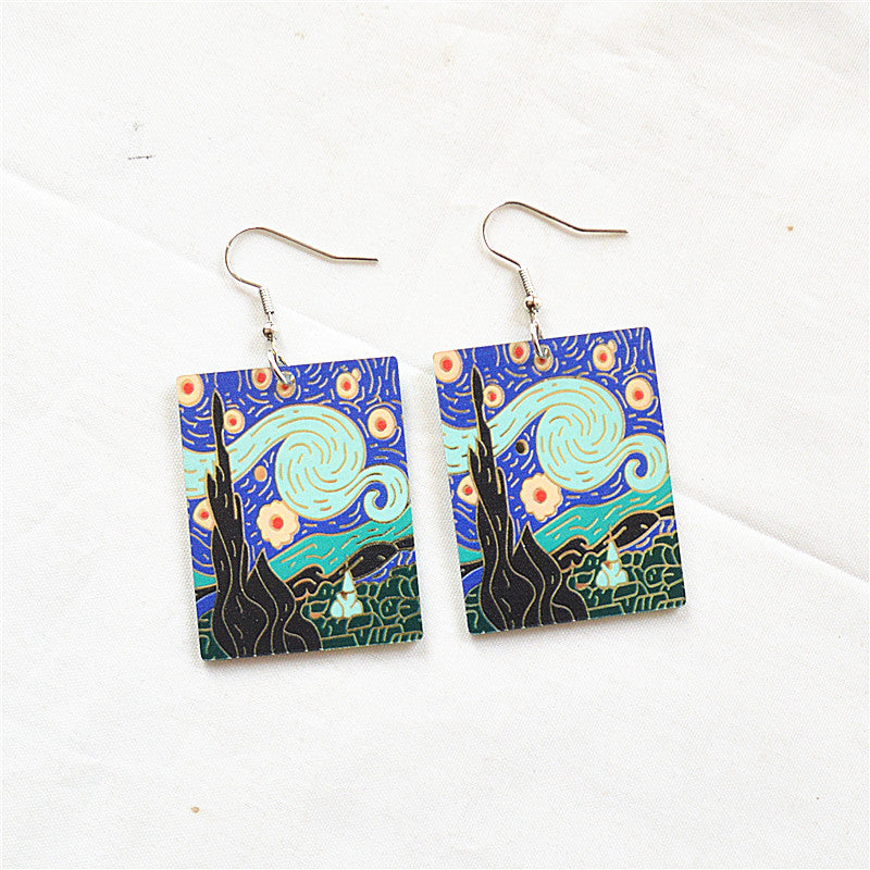 1 Pair Retro Oil Painting Arylic Metal Drop Earrings