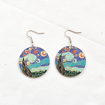 1 Pair Retro Oil Painting Arylic Metal Drop Earrings