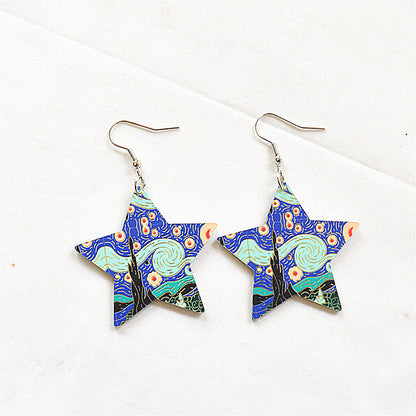 1 Pair Retro Oil Painting Arylic Metal Drop Earrings