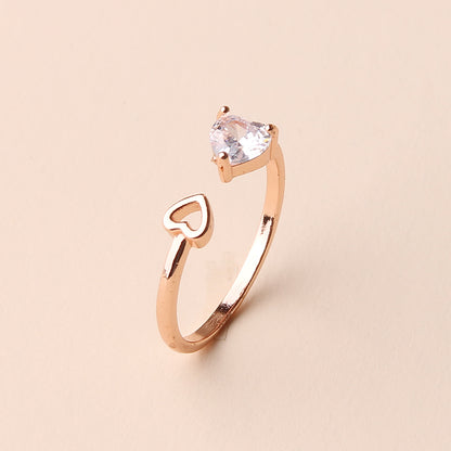 Sweet Simple Style Heart Shape Copper Plating Inlay Zircon Rose Gold Plated White Gold Plated Open Rings Rings