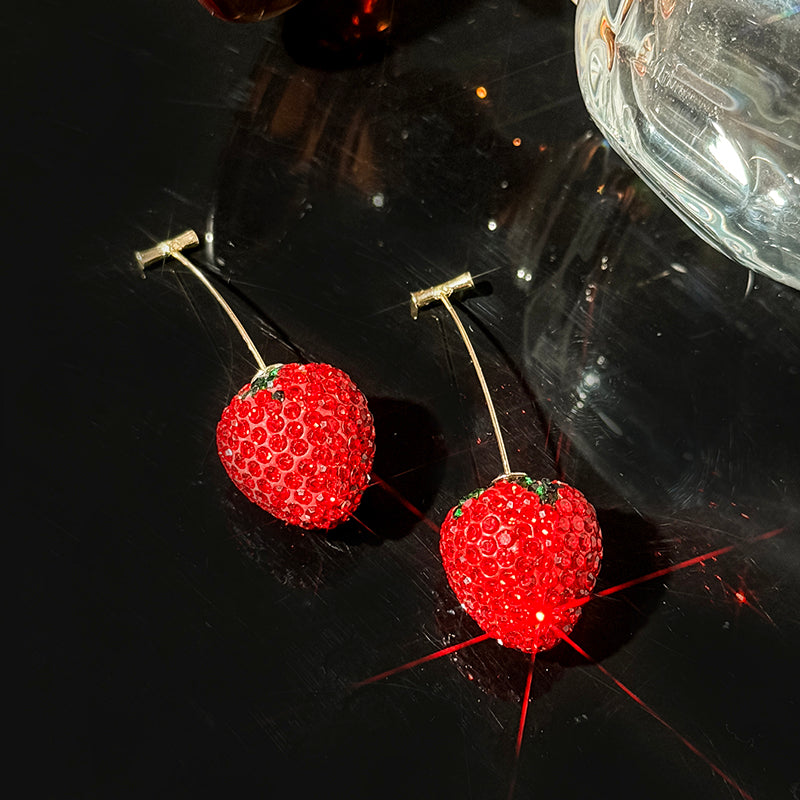 1 Pair Elegant Sweet Strawberry Inlay Alloy Artificial Rhinestones Drop Earrings