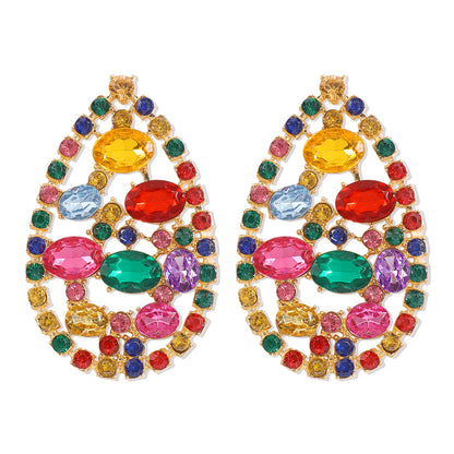 1 Pair Glam Exaggerated Shiny Water Droplets Plating Hollow Out Inlay Alloy Rhinestones Drop Earrings