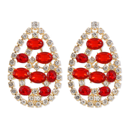 1 Pair Glam Exaggerated Shiny Water Droplets Plating Hollow Out Inlay Alloy Rhinestones Drop Earrings