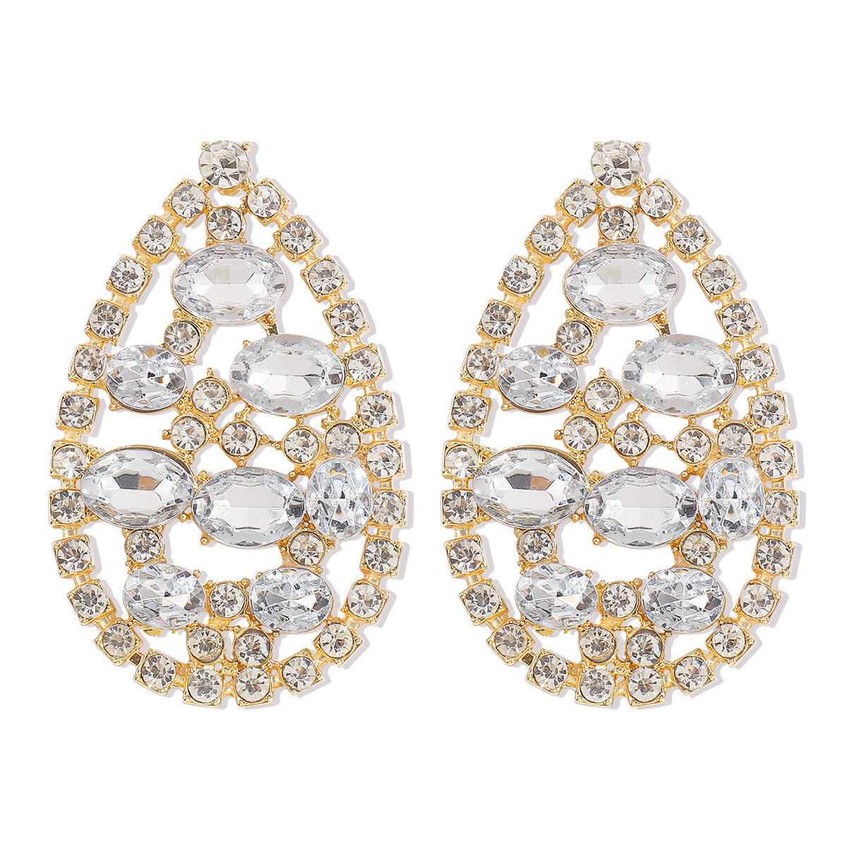 1 Pair Glam Exaggerated Shiny Water Droplets Plating Hollow Out Inlay Alloy Rhinestones Drop Earrings