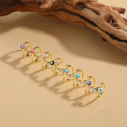 Simple Style Devil's Eye Copper Enamel Zircon 14k Gold Plated Open Rings