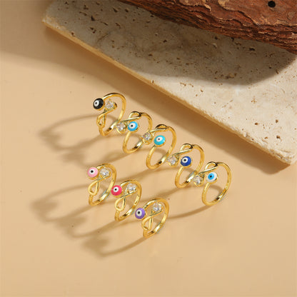 Simple Style Devil's Eye Copper Enamel Zircon 14k Gold Plated Open Rings