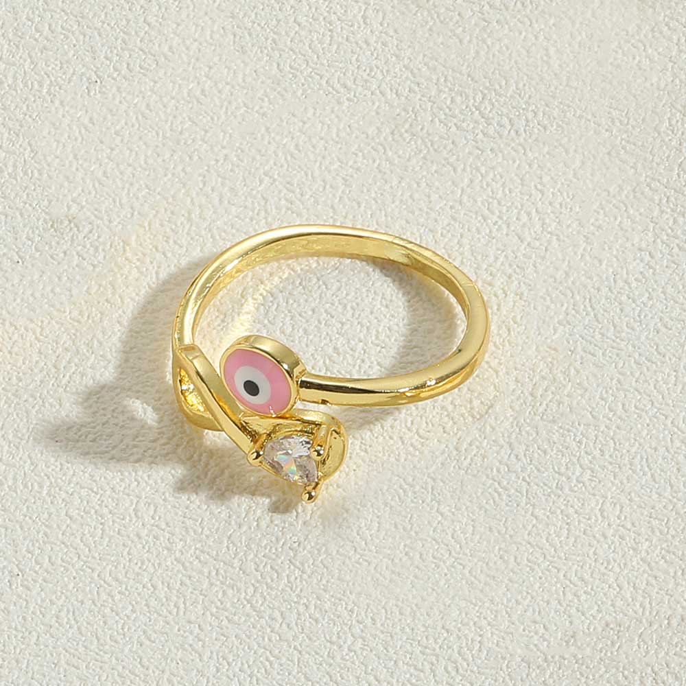 Simple Style Devil's Eye Copper Enamel Zircon 14k Gold Plated Open Rings