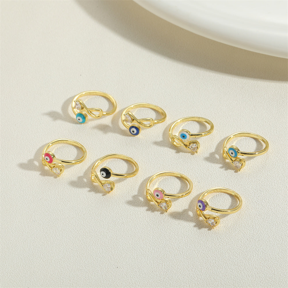 Simple Style Devil's Eye Copper Enamel Zircon 14k Gold Plated Open Rings