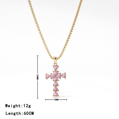 Vintage Style Cross Stainless Steel Zircon White Gold Plated