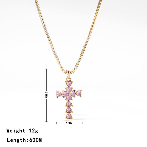 Vintage Style Cross Stainless Steel Zircon White Gold Plated