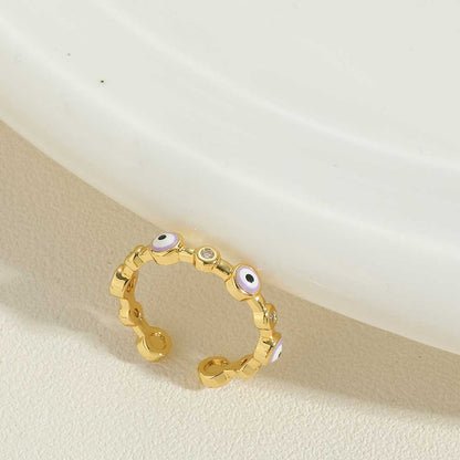 Simple Style Devil's Eye Copper Zircon 14k Gold Plated Open Rings