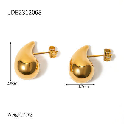 1 Pair Ig Style Water Droplets Stainless Steel 18k Gold Plated Ear Studs