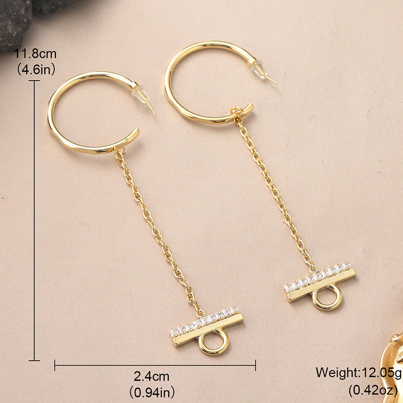 1 Pair IG Style Geometric Copper Zircon Drop Earrings