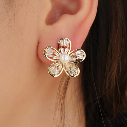 1 Pair Ig Style Simple Style Flower Plating Inlay Copper Ear Studs