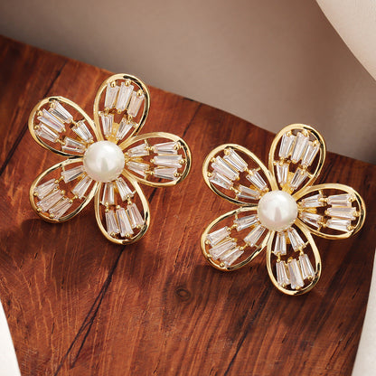 1 Pair Ig Style Simple Style Flower Plating Inlay Copper Ear Studs