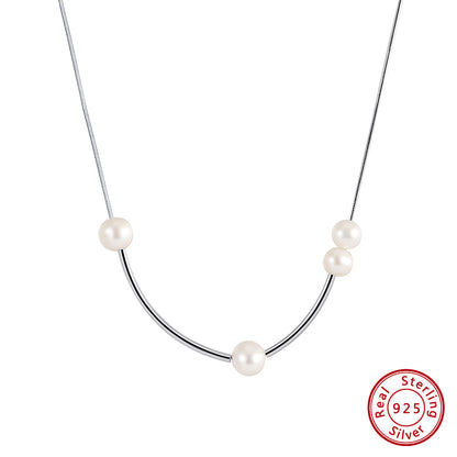 Simple Style Geometric Sterling Silver Plating Inlay Pearl White Gold Plated Pendant Necklace