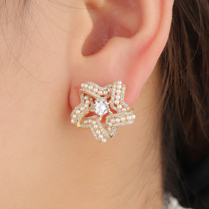 1 Pair Ig Style Star Plating Inlay Copper Ear Studs