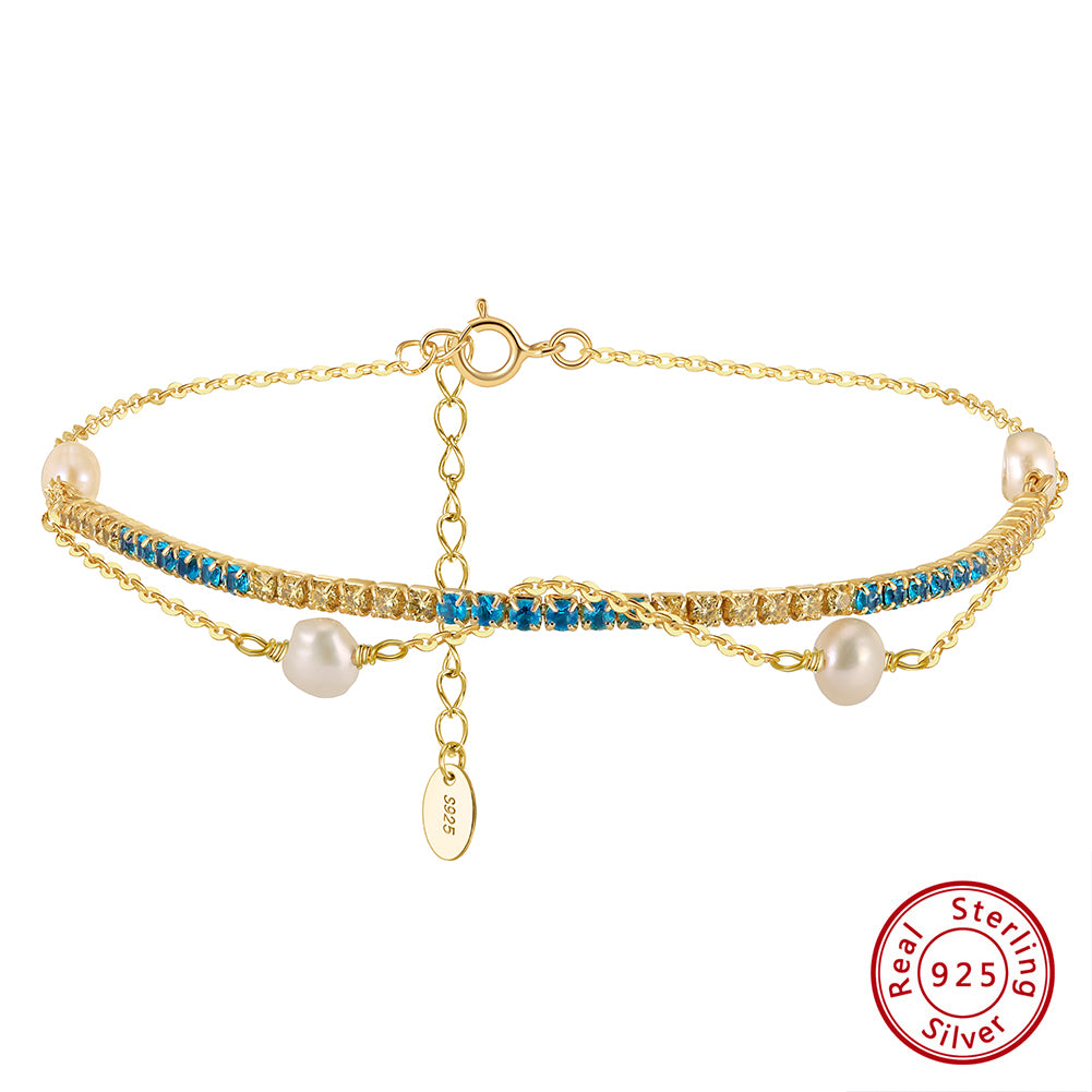 Elegant Simple Style Geometric Freshwater Pearl Sterling Silver Plating 14k Gold Plated Bracelets