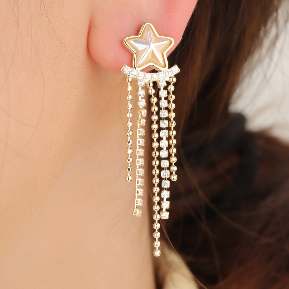 1 Pair Ig Style Simple Style Star Tassel Plating Inlay Copper Drop Earrings