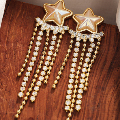 1 Pair Ig Style Simple Style Star Tassel Plating Inlay Copper Drop Earrings