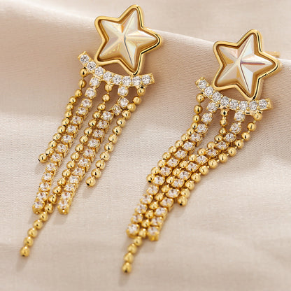 1 Pair Ig Style Simple Style Star Tassel Plating Inlay Copper Drop Earrings