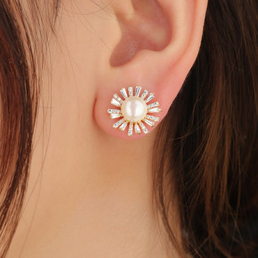 1 Pair Ig Style Simple Style Flower Plating Inlay Copper Ear Studs