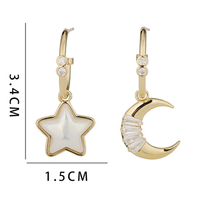 1 Pair Ig Style Simple Style Star Moon Plating Inlay Copper Drop Earrings