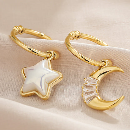 1 Pair Ig Style Simple Style Star Moon Plating Inlay Copper Drop Earrings