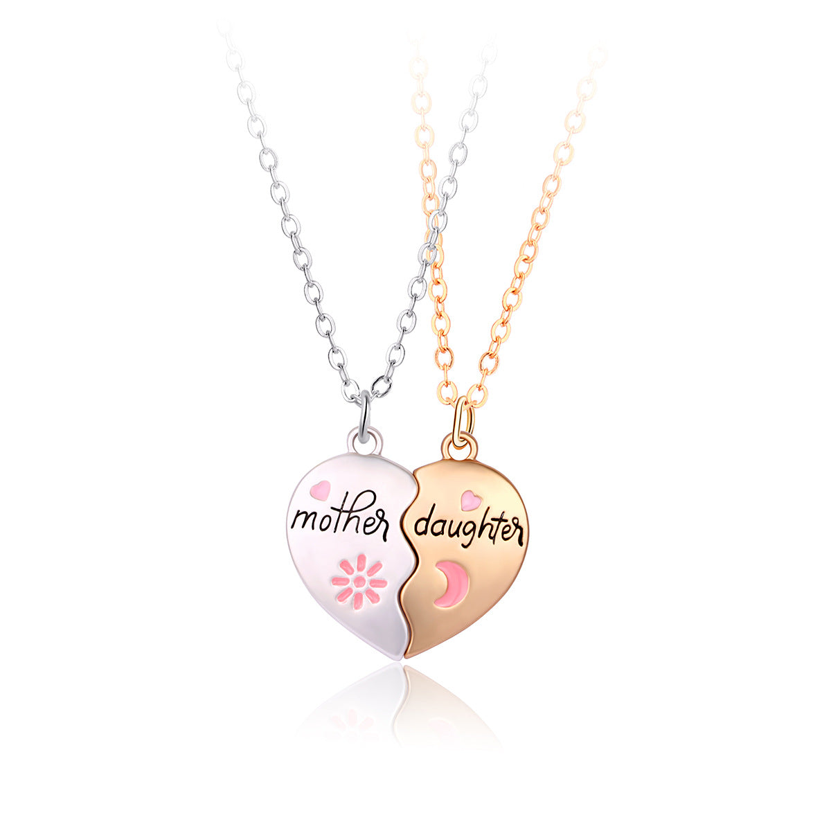 Cute Heart Shape Alloy Enamel Plating Mother's Day Mother&daughter Pendant Necklace