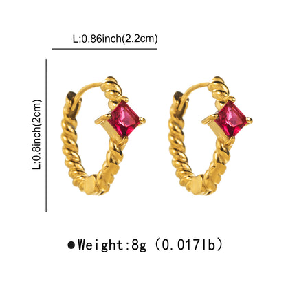 1 Pair Simple Style Geometric Stainless Steel Zircon Hoop Earrings