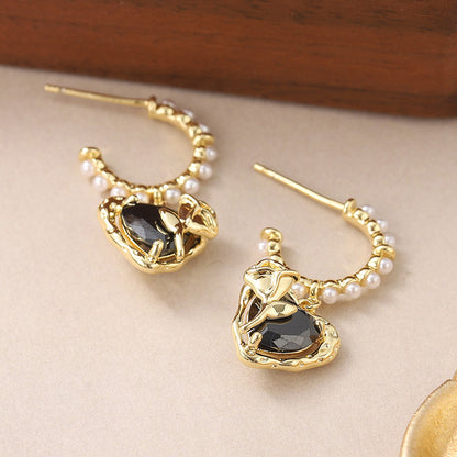 1 Pair IG Style Heart Shape Copper Zircon Drop Earrings