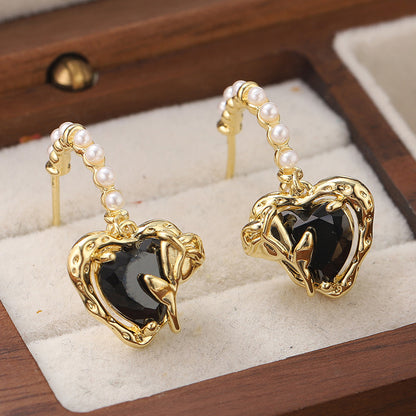 1 Pair IG Style Heart Shape Copper Zircon Drop Earrings