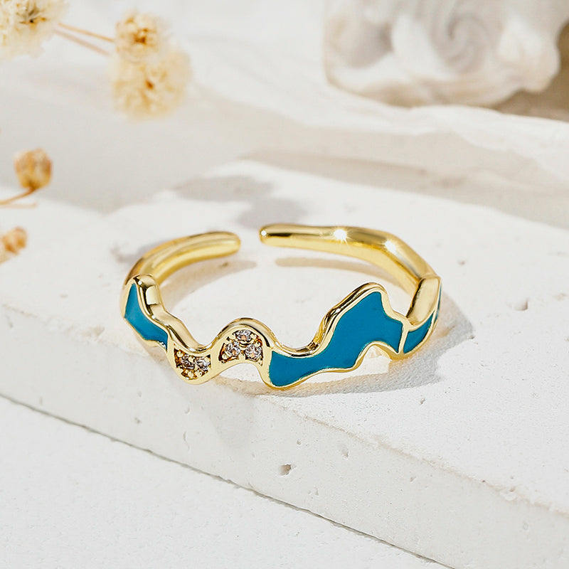 Elegant Vintage Style Simple Style Curve Copper Enamel Plating Inlay Zircon Open Rings