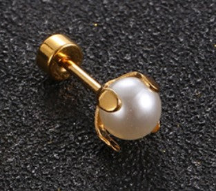 Fashion Titanium Steel Inlaid Pearl Stud Earrings Single Wholesale