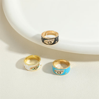 Vintage Style Simple Style Commute Devil's Eye Heart Shape Copper Enamel Plating Inlay Zircon 14k Gold Plated Open Rings