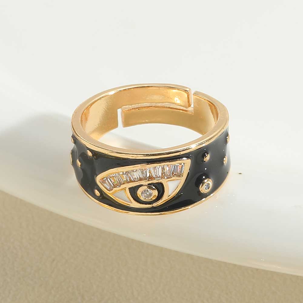 Vintage Style Simple Style Commute Devil's Eye Heart Shape Copper Enamel Plating Inlay Zircon 14k Gold Plated Open Rings