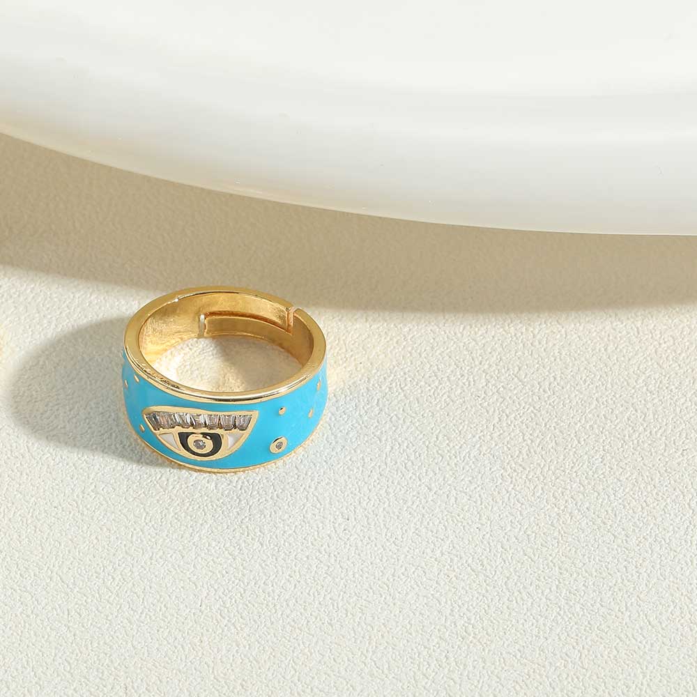 Vintage Style Simple Style Commute Devil's Eye Heart Shape Copper Enamel Plating Inlay Zircon 14k Gold Plated Open Rings