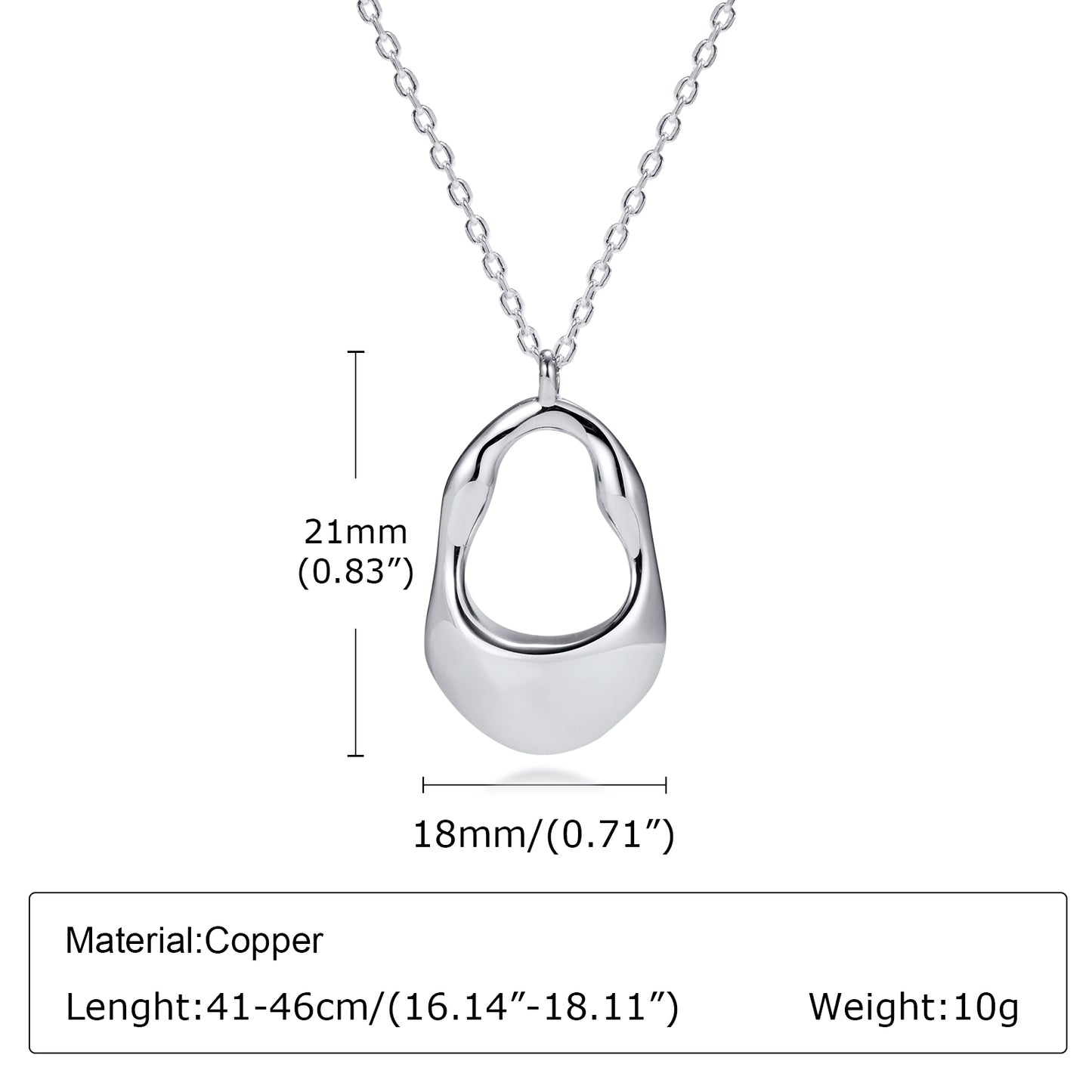 Ig Style Simple Style Solid Color Copper Plating Hollow Out White Gold Plated Pendant Necklace