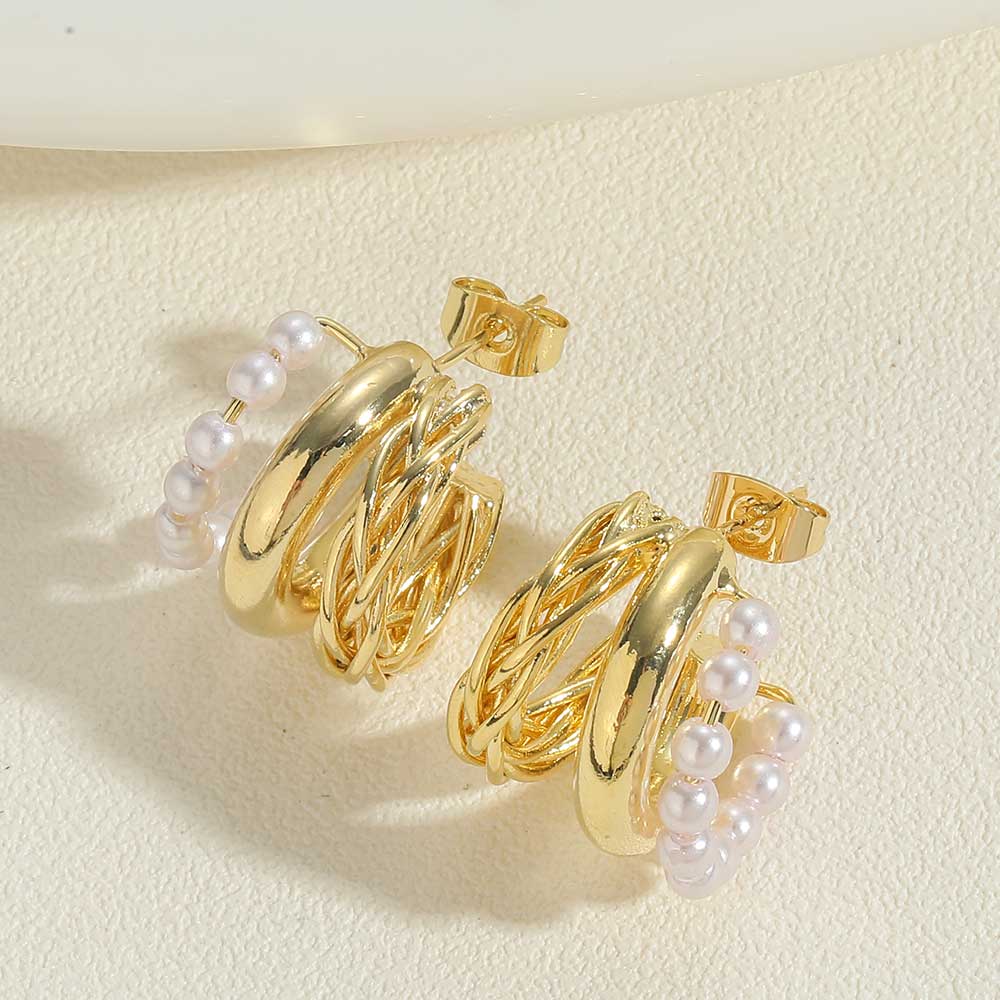 1 Pair Vintage Style Simple Style Commute C Shape Letter Butterfly Pearl Plating Inlay Copper Zircon 14k Gold Plated Drop Earrings Ear Studs