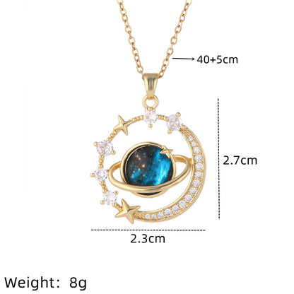 Ig Style Simple Style Star Planet Titanium Steel Copper Plating Inlay Resin Zircon Gold Plated Silver Plated Pendant Necklace Necklace Pendant