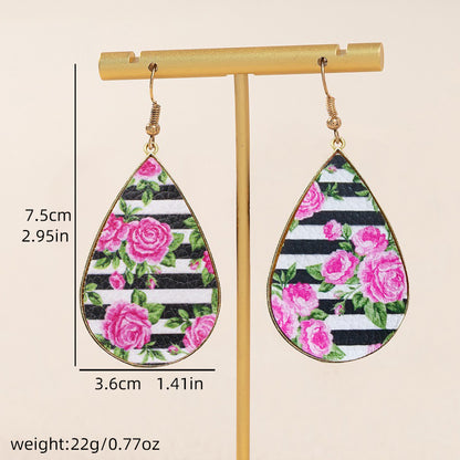 1 Pair Vintage Style Stripe Water Droplets Flower Pu Leather Alloy Drop Earrings